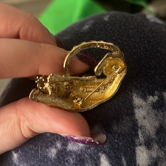 Panetta Vintage Gold Plated Rhinestone Black Enamel Tiger Pin - Picture 3 of 4